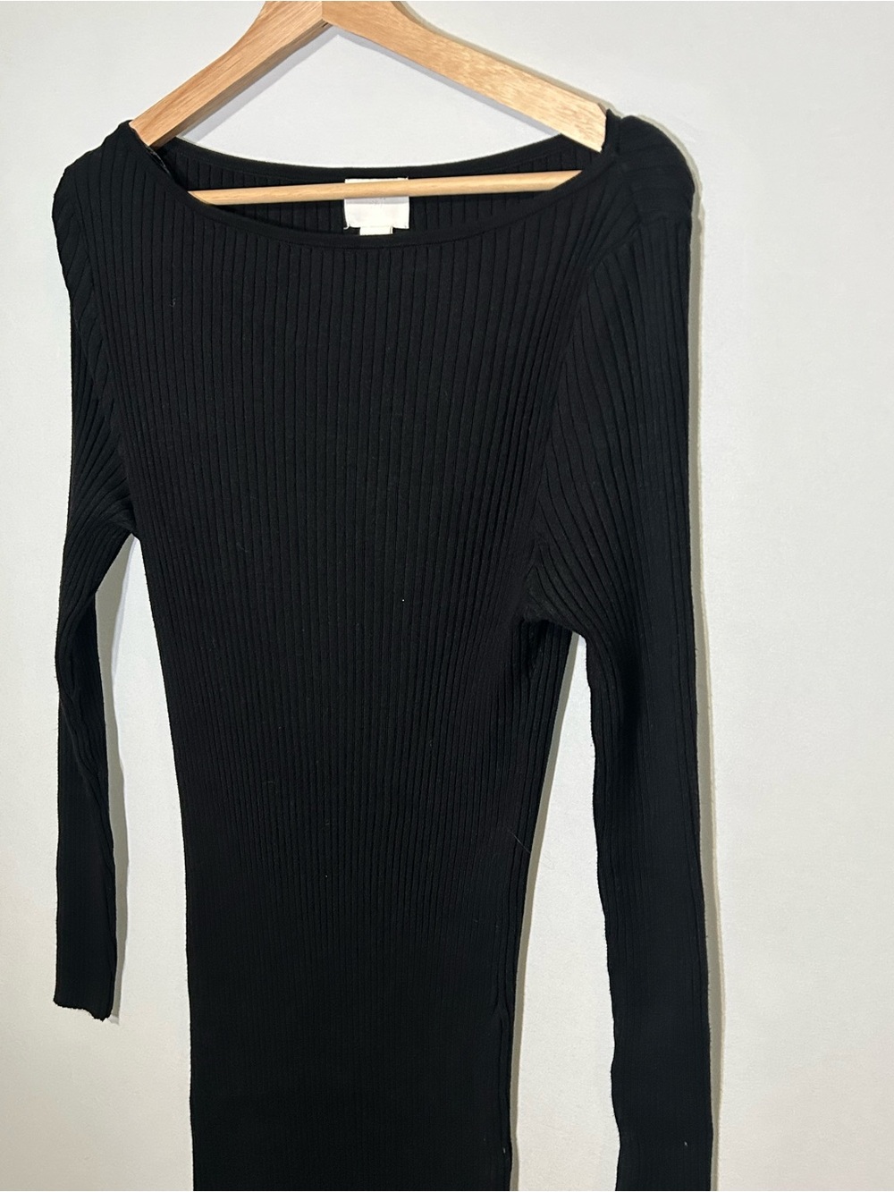 H&M Black Ribbed Knit Bodycon Maxi Dress Long Sleeve Size L - Picture 4 of 7